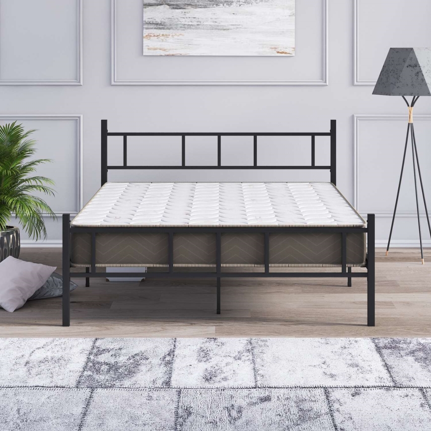 Μεταλλικό διπλό κρεβάτι PIRON 140x200 cm, μαύρο, αντοχή έως 200 kg