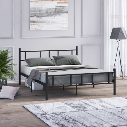 Μεταλλικό διπλό κρεβάτι PIRON 160x200 cm, σε μαύρο χρώμα, αντοχή έως 200 kg