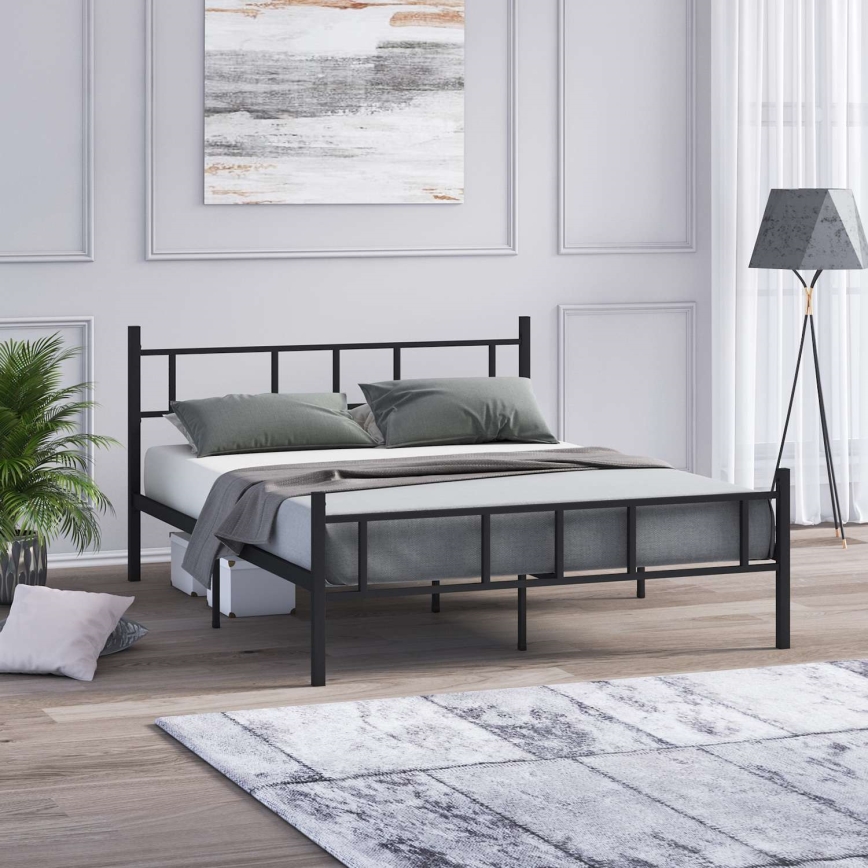 Μεταλλικό διπλό κρεβάτι PIRON 160x200 cm, σε μαύρο χρώμα, αντοχή έως 200 kg
