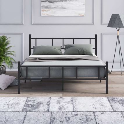 Μεταλλικό διπλό κρεβάτι PIRON 160x200 cm, σε μαύρο χρώμα, αντοχή έως 200 kg