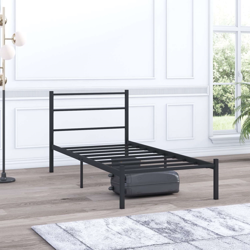 Μεταλλικό μονό κρεβάτι FERON 90x200 cm, μαύρο, αντοχή έως 120 kg