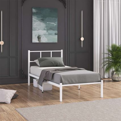 Μεταλλικό μονό κρεβάτι ROVAN 90x200 cm, λευκό, μέγιστο φορτίο 120 kg