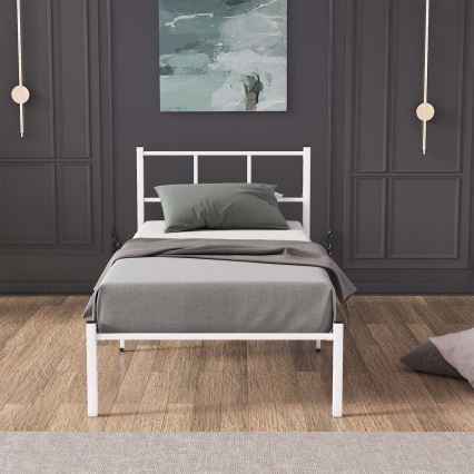 Μεταλλικό μονό κρεβάτι ROVAN 90x200 cm, λευκό, μέγιστο φορτίο 120 kg