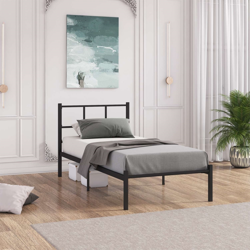 Μεταλλικό μονό κρεβάτι ROVAN 90x200 cm, μαύρο, αντοχή 120 kg