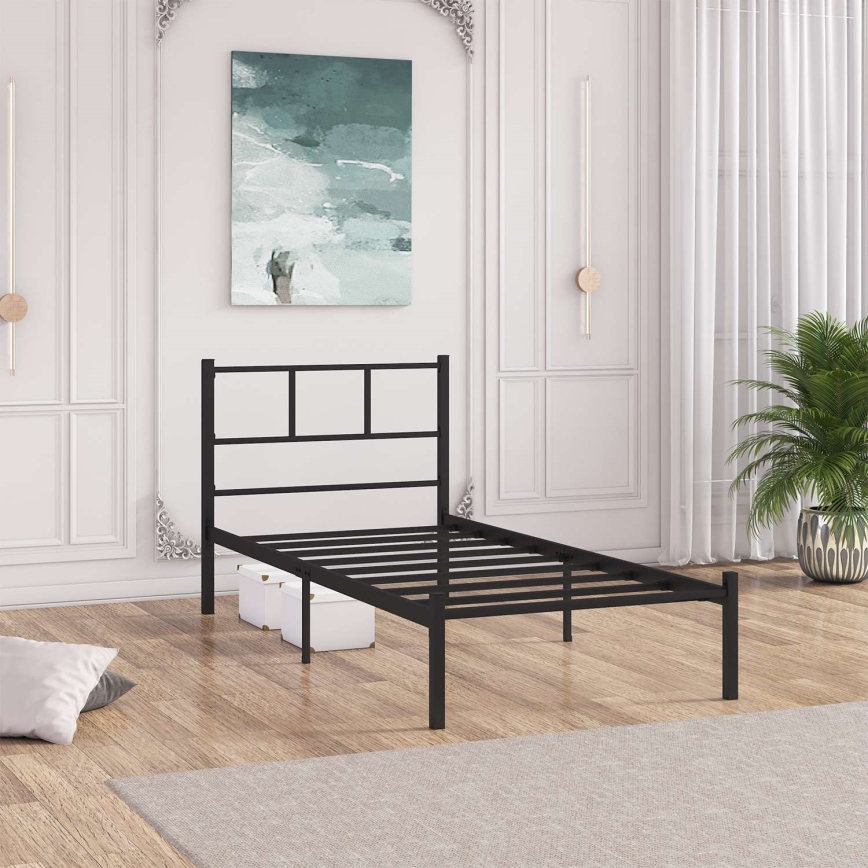 Μεταλλικό μονό κρεβάτι ROVAN 90x200 cm, μαύρο, αντοχή 120 kg