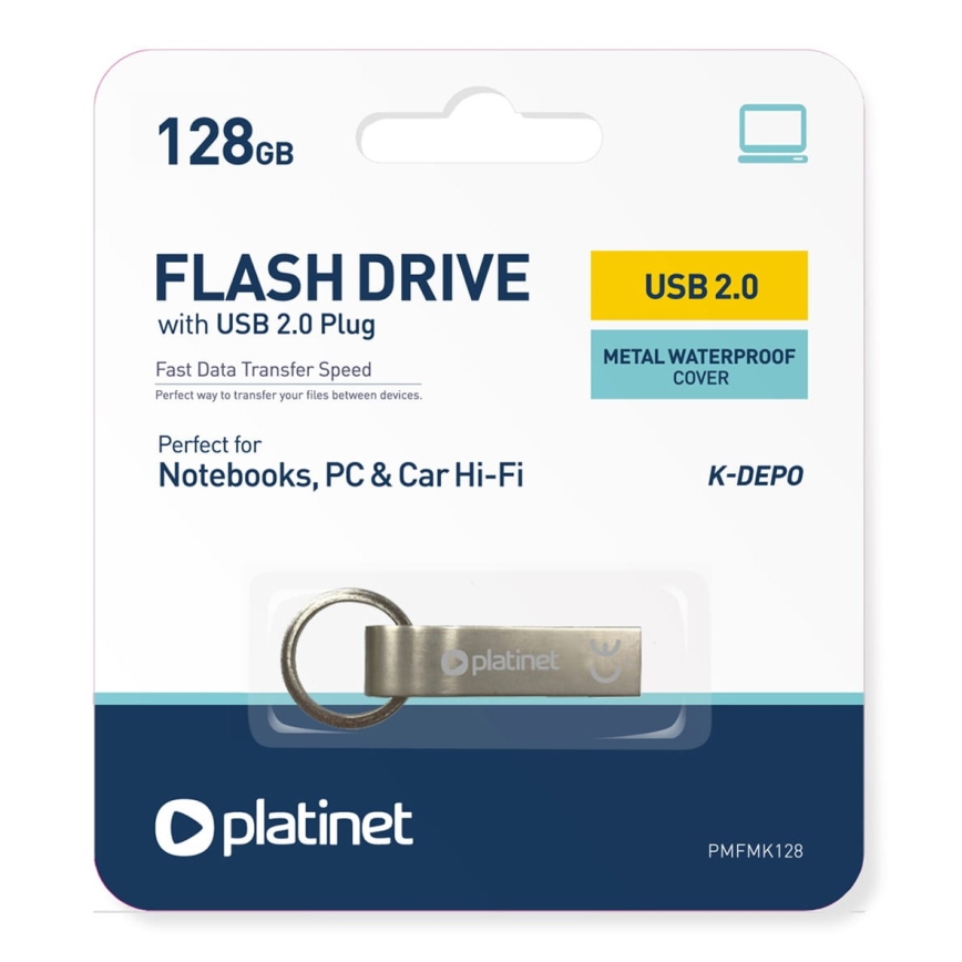 Μεταλλικός αδιάβροχος Flash Disk USB 128GB ματ χρώμιο