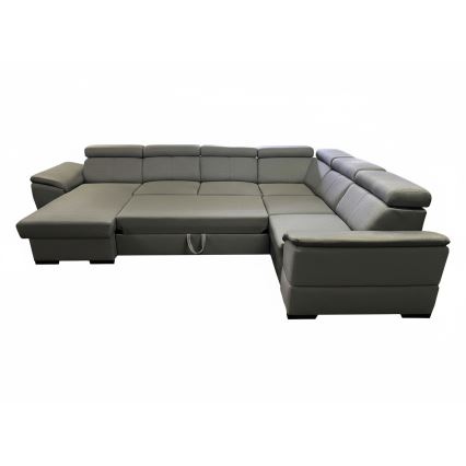 Αναδιπλούμενος γωνιακός καναπές-κρεβάτι GRANADA σε σκούρο γκρι, με προσαρμόσιμη γωνία σε σχήμα U και αποθηκευτικό χώρο