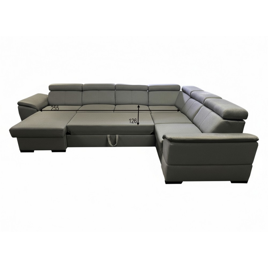 Αναδιπλούμενος γωνιακός καναπές-κρεβάτι GRANADA σε σκούρο γκρι, με προσαρμόσιμη γωνία σε σχήμα U και αποθηκευτικό χώρο