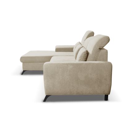 Πτυσσόμενος γωνιακός επενδεδυμένος καναπές-κρεβάτι ALTA σε σχήμα L, αριστερός, μπεζ με αποθηκευτικό χώρο