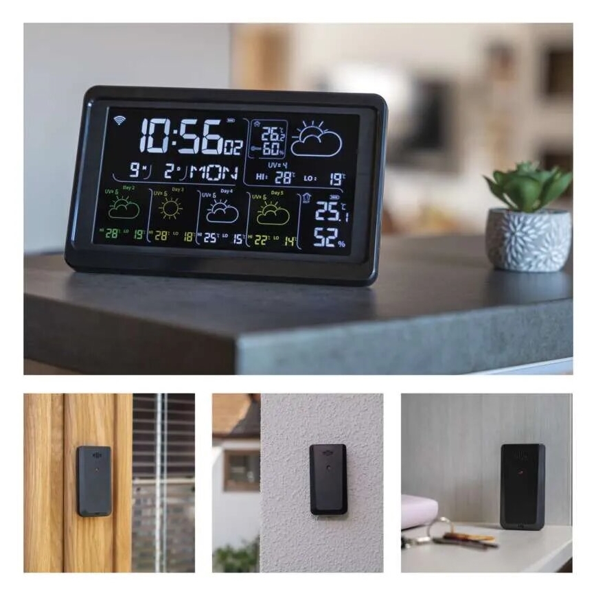 Μετεωρολογικός σταθμός GoSmart με οθόνη LCD, 230V/3xAAA + 2×AAA, Wi‑Fi Tuya, μαύρος