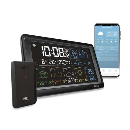 Μετεωρολογικός σταθμός GoSmart με οθόνη LCD, 230V/3xAAA + 2×AAA, Wi‑Fi Tuya, μαύρος