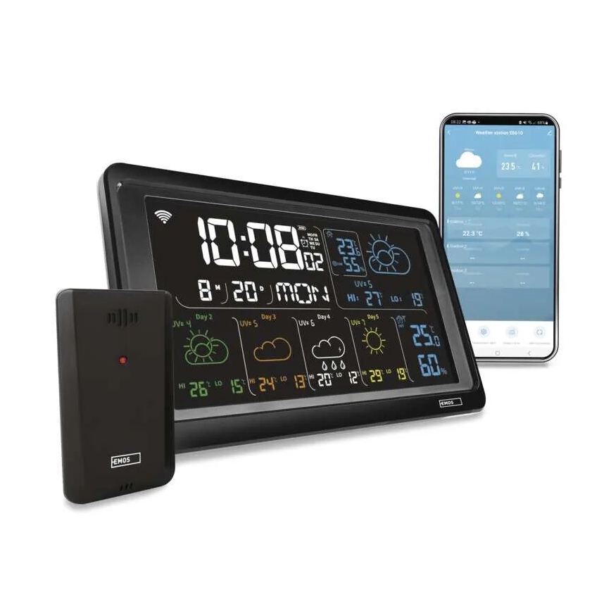 Μετεωρολογικός σταθμός GoSmart με οθόνη LCD, 230V/3xAAA + 2×AAA, Wi‑Fi Tuya, μαύρος