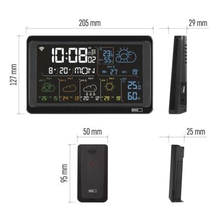 Μετεωρολογικός σταθμός GoSmart με οθόνη LCD, 230V/3xAAA + 2×AAA, Wi‑Fi Tuya, μαύρος