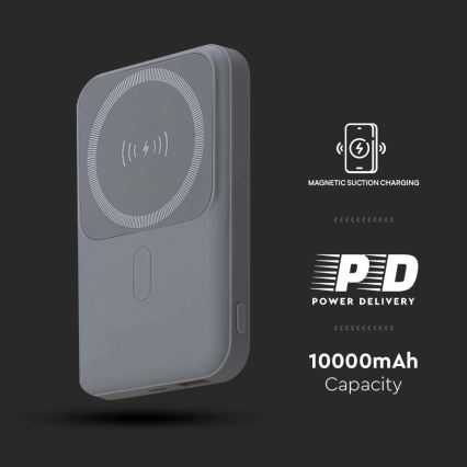 Μαγνητικό Power Bank με ασύρματη φόρτιση Power Delivery 10 000mAh/20W/3,7V γκρι