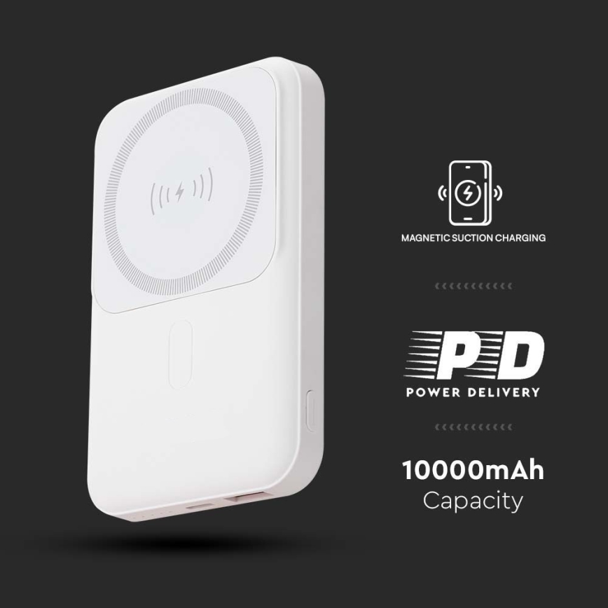 Μαγνητικό Power Bank με ασύρματη φόρτιση Power Delivery 10 000mAh/20W/3,7V λευκό