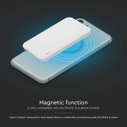 Μαγνητικό Power Bank με ασύρματη φόρτιση Power Delivery 10 000mAh/20W/3,7V λευκό