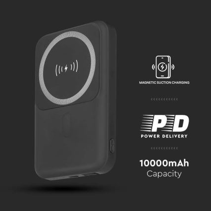 Μαγνητικό Power Bank με ασύρματη φόρτιση Power Delivery 10 000mAh/20W/3,7V μαύρο