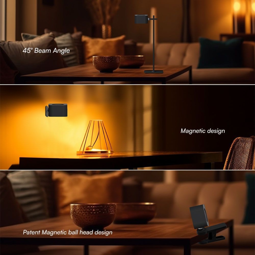 LED Dimmable μαγνητικό επαναφορτιζόμενο επιτραπέζιο φωτιστικό 4σε1 LED/3W/5V 3000-6000K 1800 mAh μαύρο