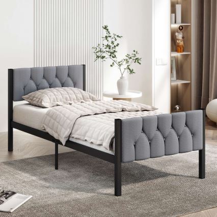 Μεταλλικό μονό κρεβάτι KAROM 90x200 cm, γκρι — αντοχή έως 120 kg