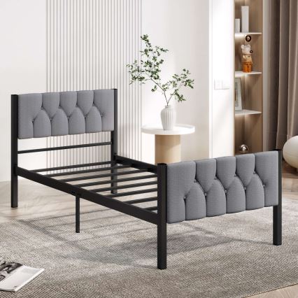 Μεταλλικό μονό κρεβάτι KAROM 90x200 cm, γκρι — αντοχή έως 120 kg