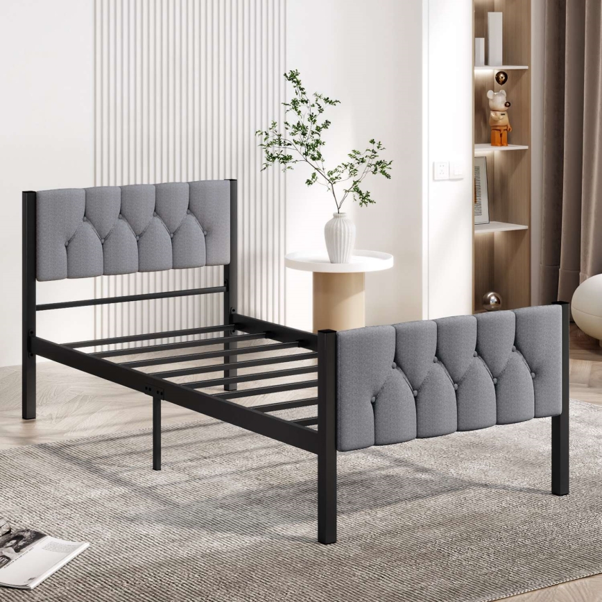 Μεταλλικό μονό κρεβάτι KAROM 90x200 cm, γκρι — αντοχή έως 120 kg