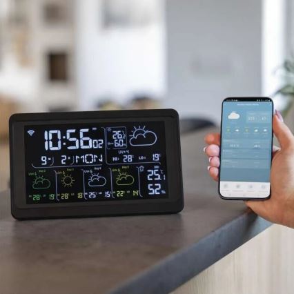 Μετεωρολογικός σταθμός με οθόνη LCD GoSmart 230V/3xAAA + 2×AAA Wi-Fi Tuya μαύρο