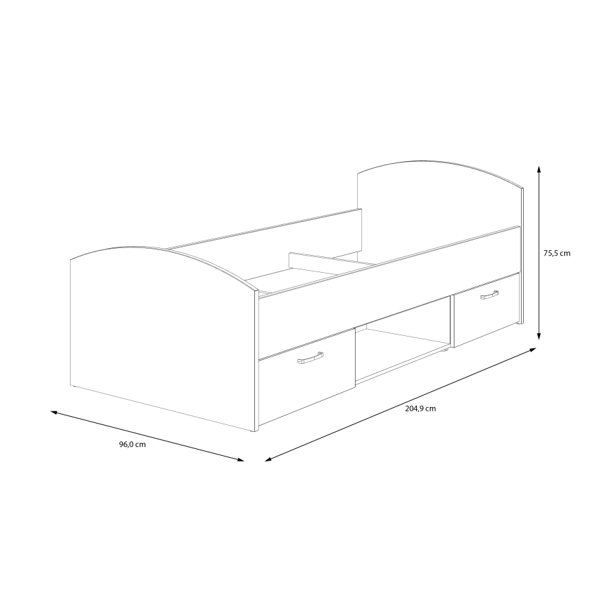 Μονό κρεβάτι με αποθηκευτικό χώρο URO 90x200 cm δρυς artisan/λευκό