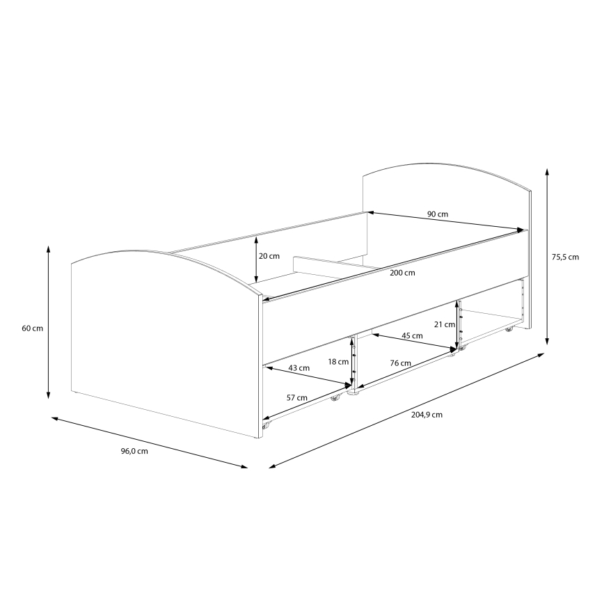 Μονό κρεβάτι με αποθηκευτικό χώρο URO 90x200 cm δρυς artisan/λευκό