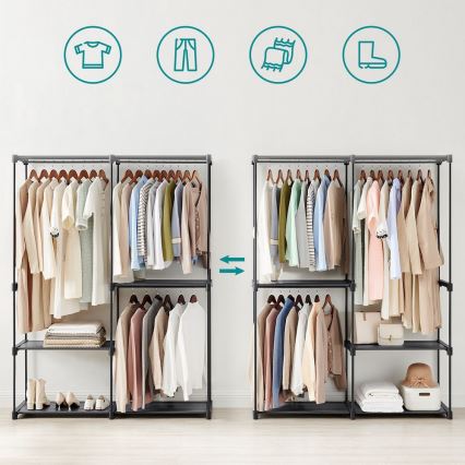 Ντουλάπα αποθήκευσης με ράφια και ράγα ρούχων MATIS 138x182 cm μαύρη