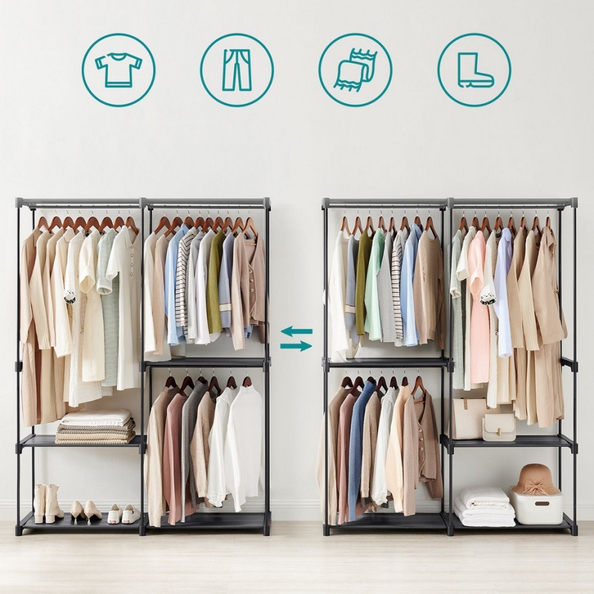 Ντουλάπα αποθήκευσης με ράφια και ράγα ρούχων MATIS 138x182 cm μαύρη