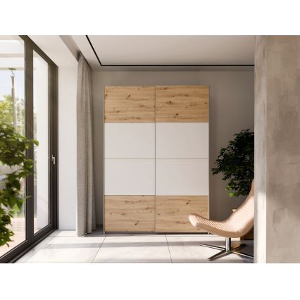 Ντουλάπα KARO 150x210 cm λευκή/δρυς artisan
