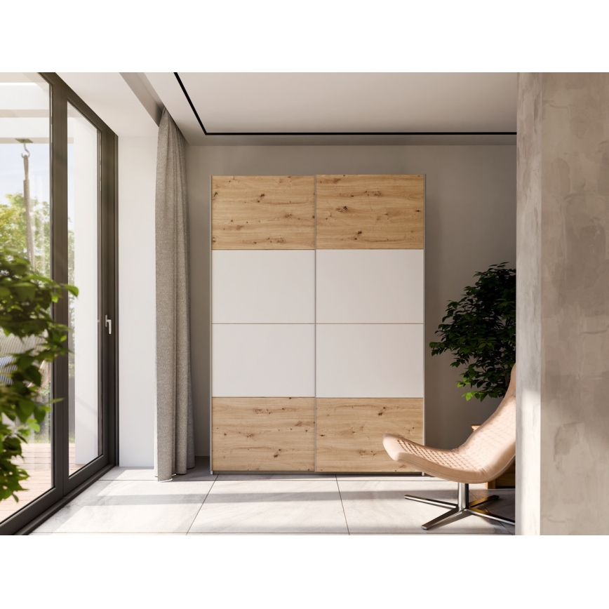 Ντουλάπα KARO 150x210 cm λευκή/δρυς artisan