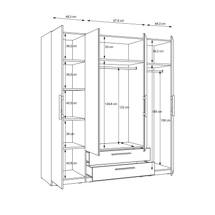 Ντουλάπα MARO με καθρέφτη 200x213 cm σε απόχρωση artisan δρυός