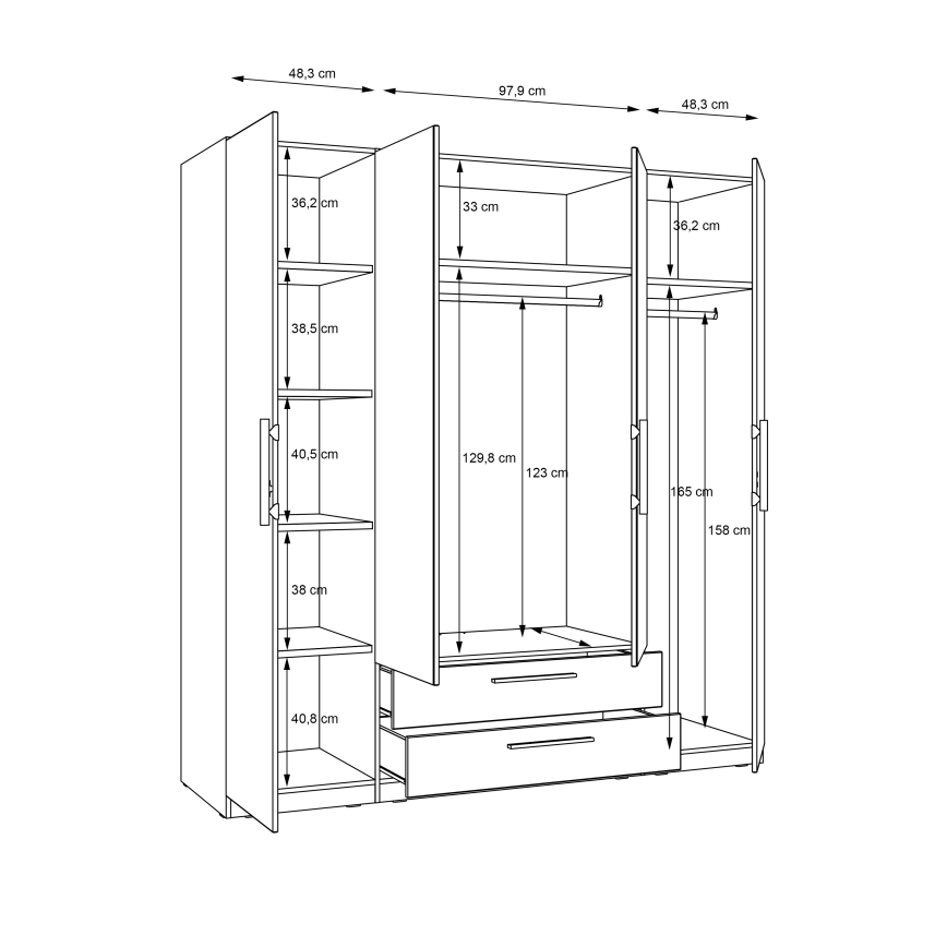 Ντουλάπα MARO με καθρέφτη 200x213 cm σε απόχρωση artisan δρυός