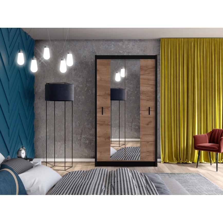 Ντουλάπα με καθρέφτη MIRO 120x215 εκ. δρυς craft/μαύρο