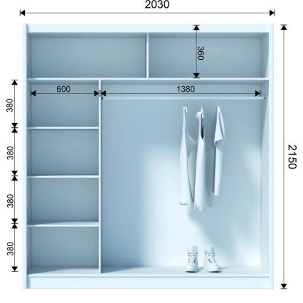 Ντουλάπα ρούχων με καθρέφτη SANTINO 203x215x61 cm μαύρη/δρυς craft