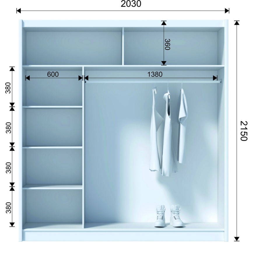 Ντουλάπα ρούχων με καθρέφτη SANTINO 203x215x61 cm μαύρη/δρυς craft