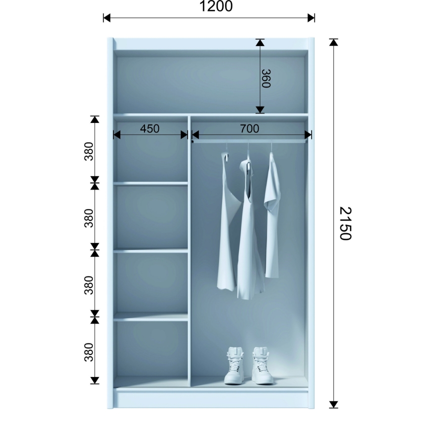 Ντουλάπα με καθρέφτη SABRINA 120x215 εκ. λευκή
