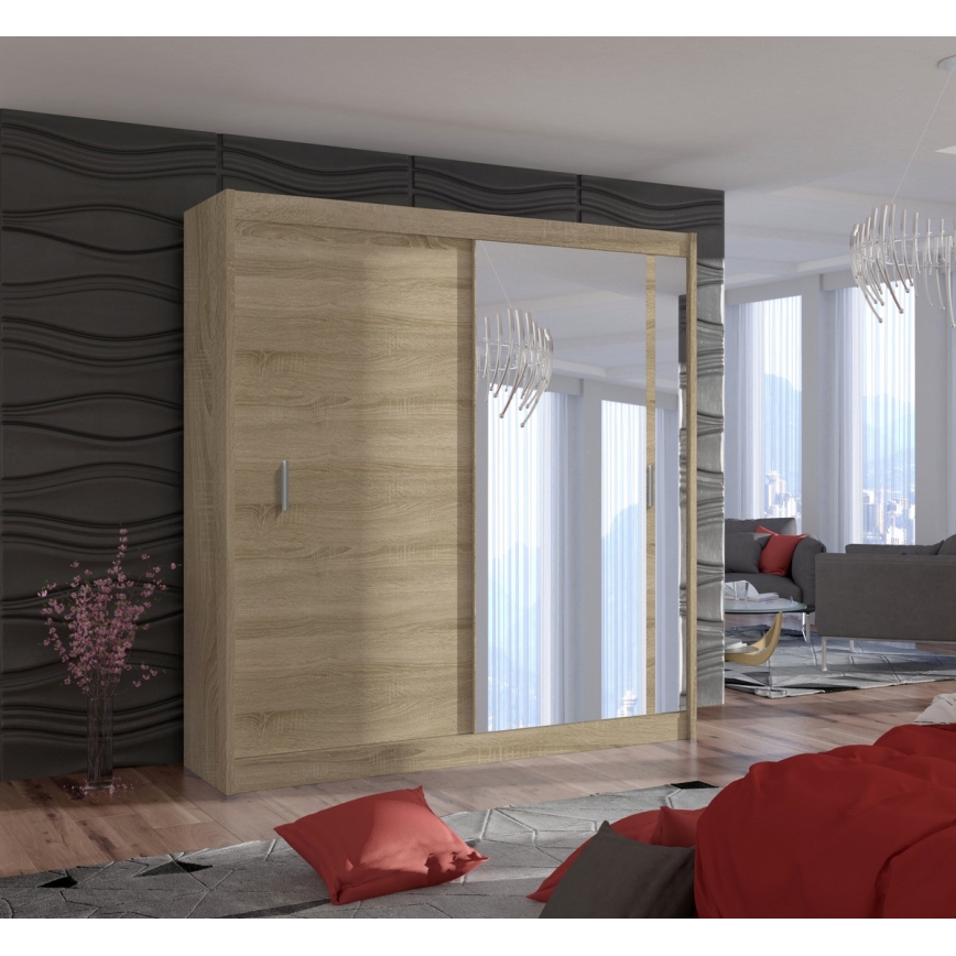 Ντουλάπα με καθρέφτη SABRINA 203x215 εκ. σε απόχρωση δρυς σονόμα