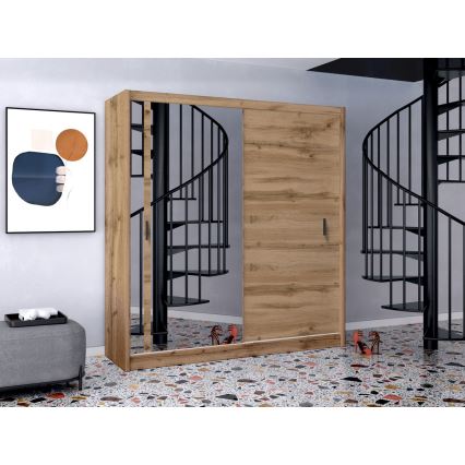 Ντουλάπα με καθρέφτη SABRINA 203x215 εκ. σε απόχρωση βελανιδιάς Woltan