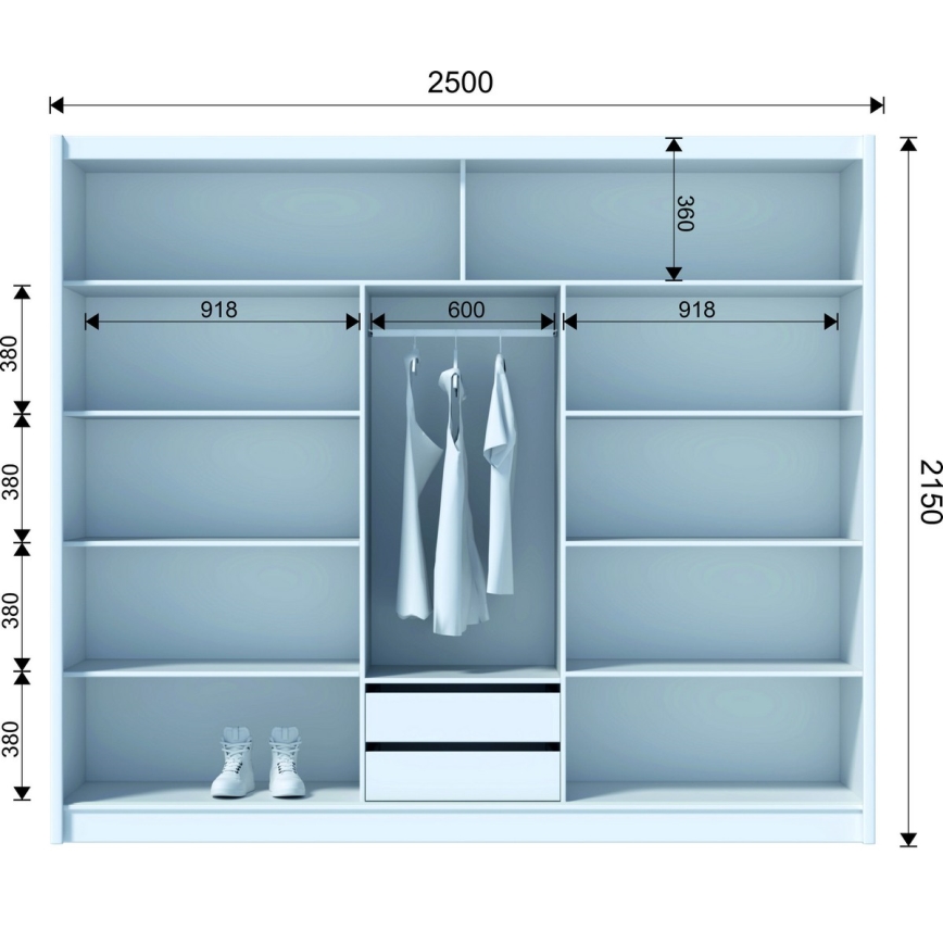 Ντουλάπα με καθρέφτη SABRINA 250x215 εκ. λευκή