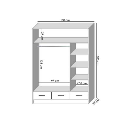 Ντουλάπα με καθρέφτη SANNA 150x215 εκ. σε απόχρωση δρυς σονόμα