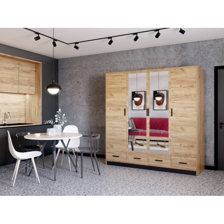 Ντουλάπα με καθρέφτη SANNA 200x215 εκ. σε απόχρωση craft δρυς