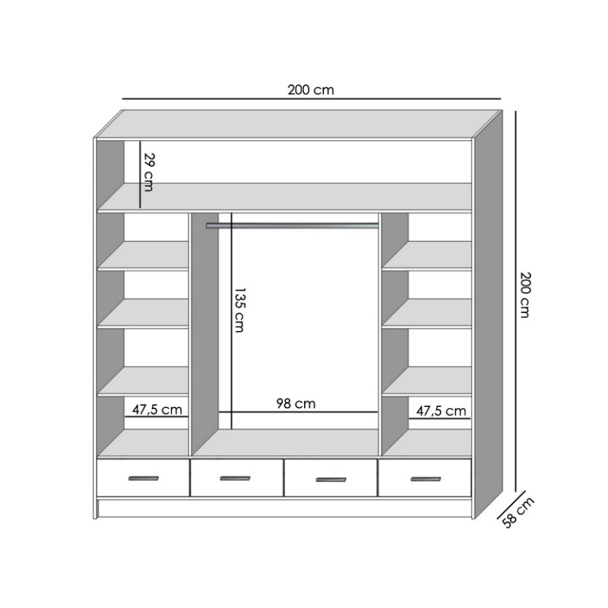 Ντουλάπα με καθρέφτη SANNA 200x215 εκ. σε απόχρωση craft δρυς