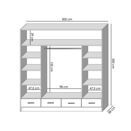 Ντουλάπα με καθρέφτη SANNA 200x215 εκ. σε απόχρωση δρυς σονόμα