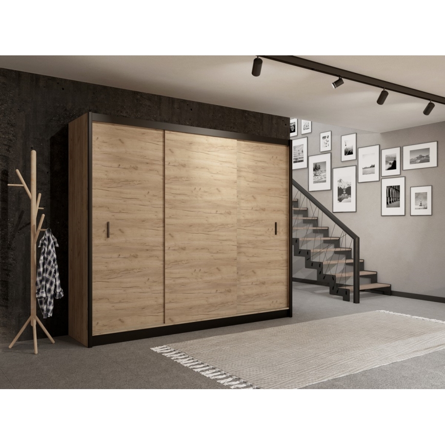 Ντουλάπα με συρόμενες πόρτες SAPHIRA 250x215 εκ. σε απόχρωση craft δρυς