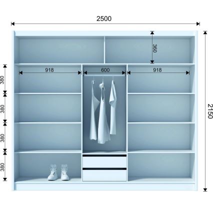 Ντουλάπα με συρόμενες πόρτες SAPHIRA 250x215 εκ. σε απόχρωση craft δρυς