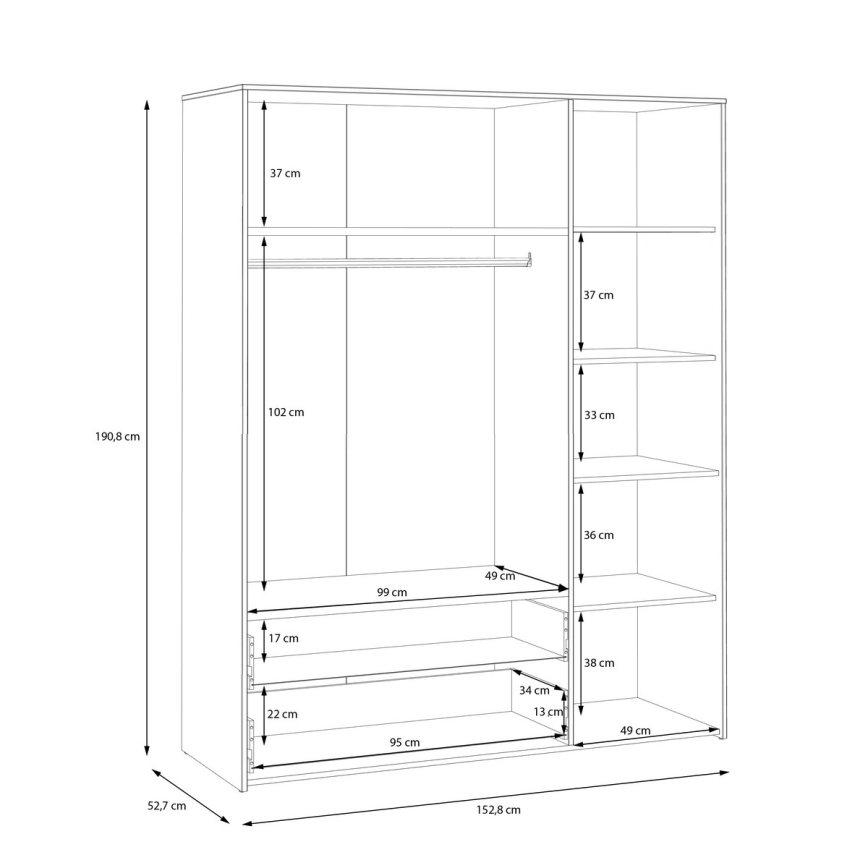 Ντουλάπα URO 152x190 cm δρυς Artisan/λευκή