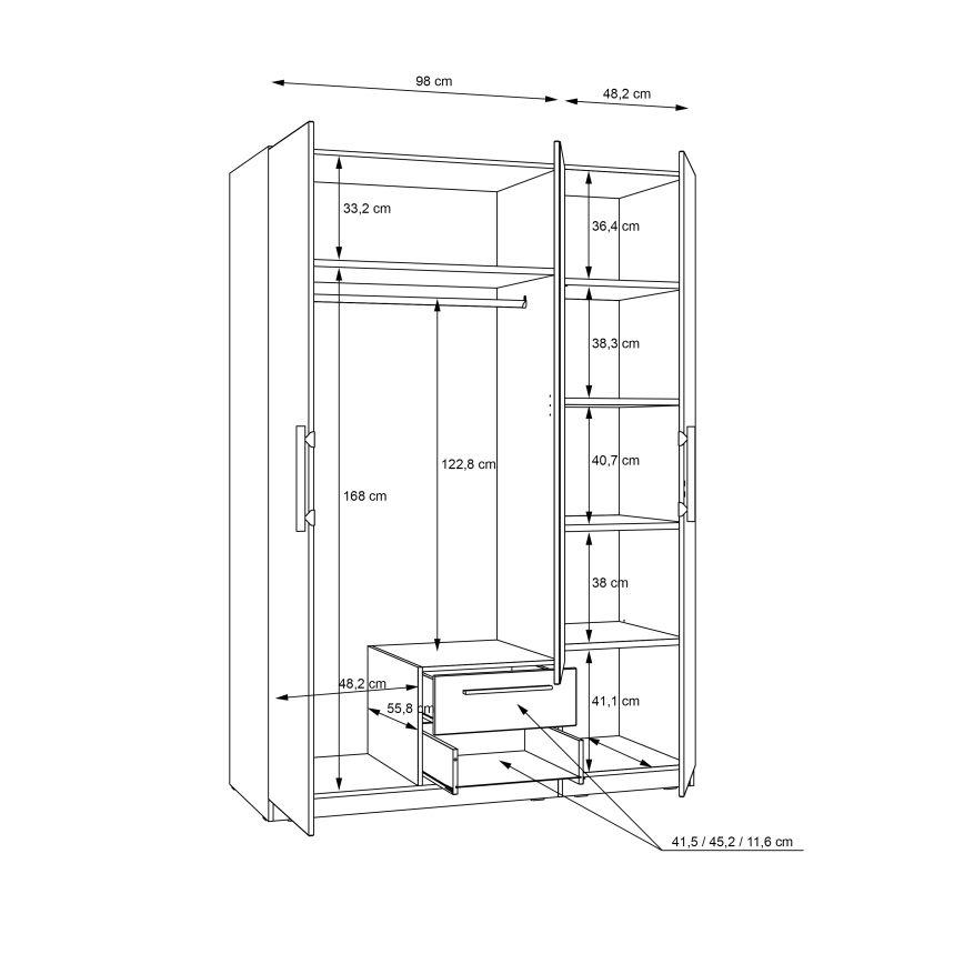 Ντουλάπα με καθρέφτη MARO 150x213 εκ. σε απόχρωση δρυός Artisan