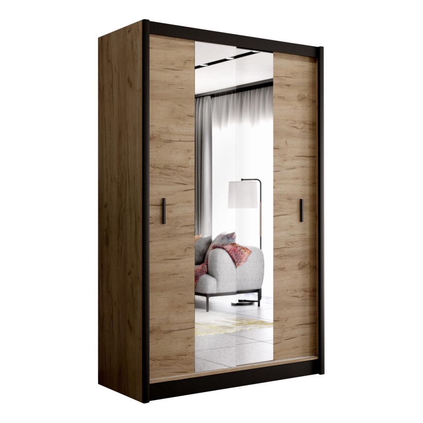 Ντουλάπα με καθρέφτη MIRO 150x215 εκ. δρυς craft/μαύρο